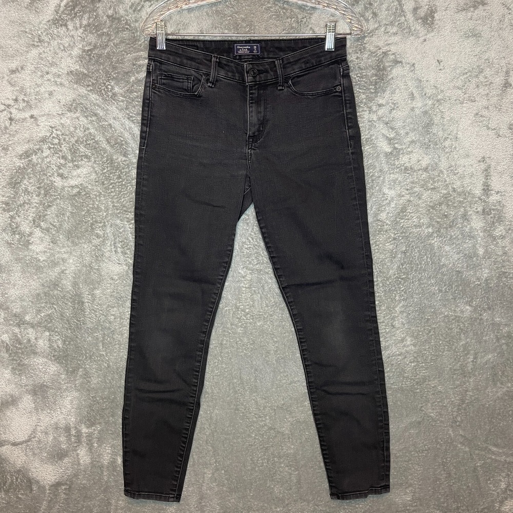 Abercrombie Fitch Women Harper Ankle Slim Skinny Mid Rise Black Denim Jean 2L
